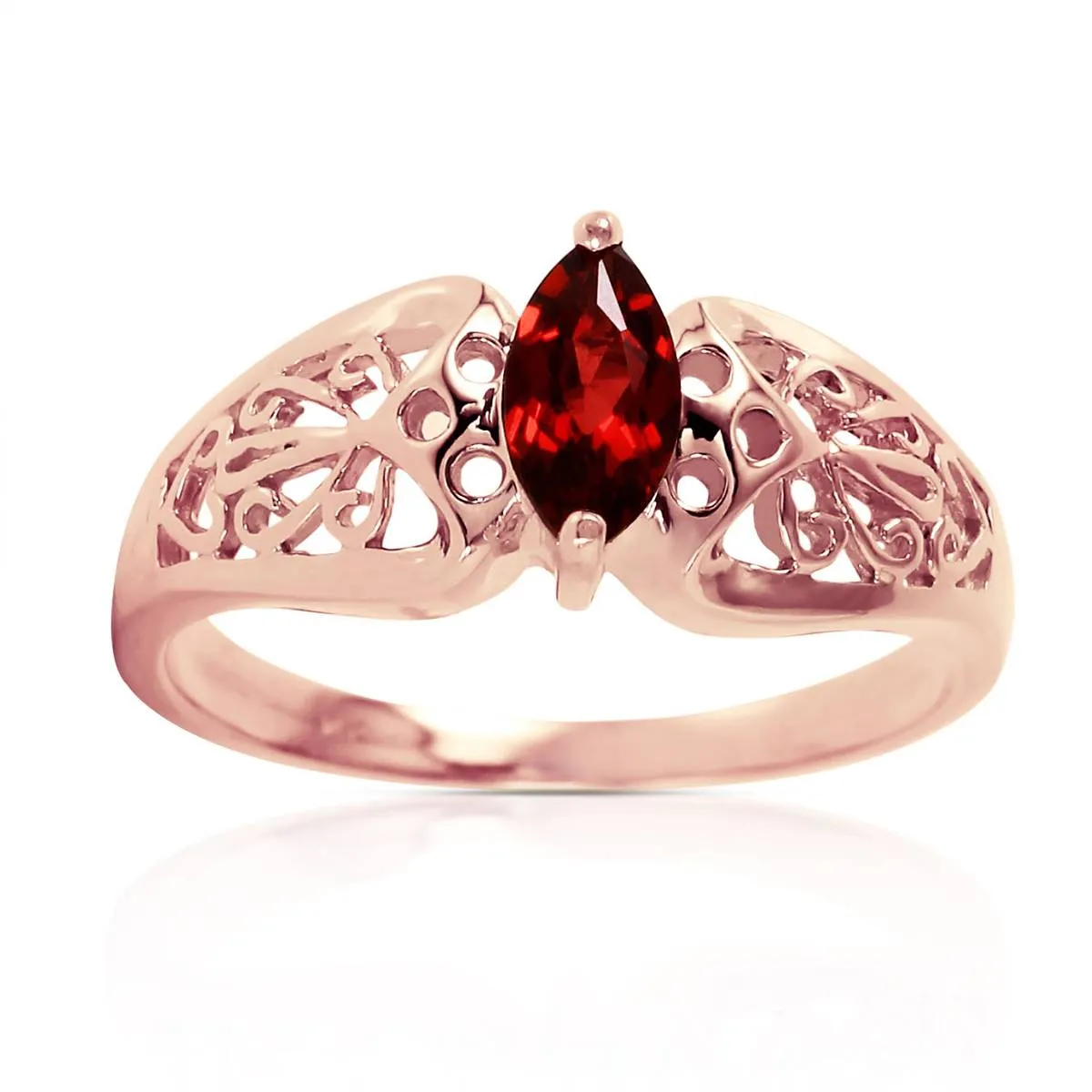 0.2 Carat 14K Solid Rose Gold Filigree Ring Natural Garnet