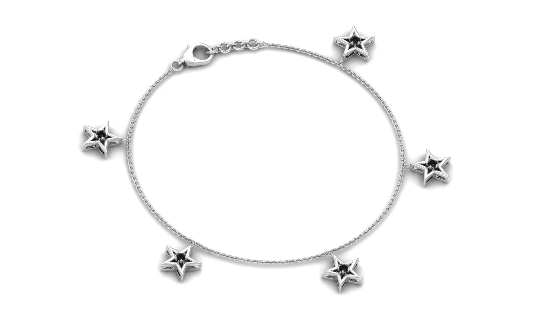 0.25 CT Black Diamond and Star Charm Chain Bracelet