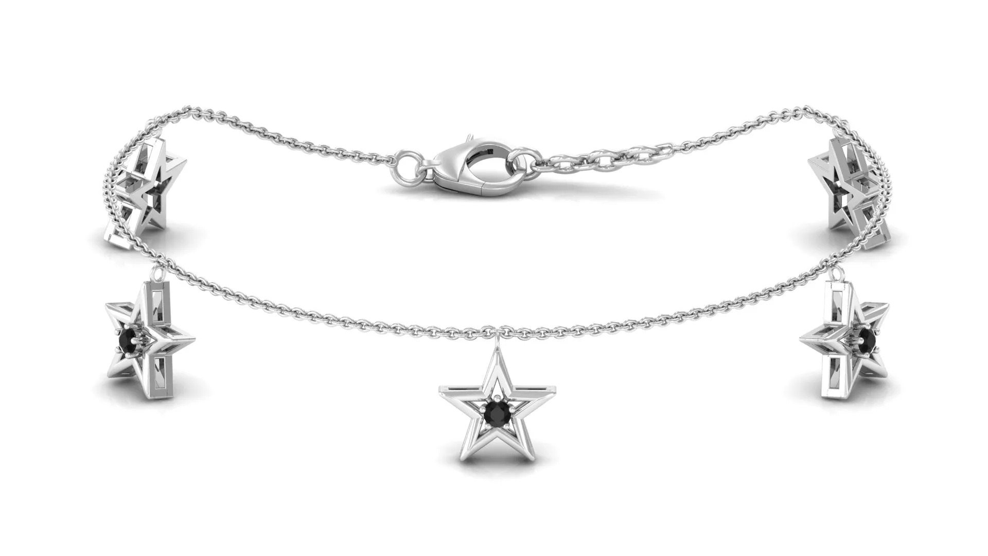 0.25 CT Black Diamond and Star Charm Chain Bracelet