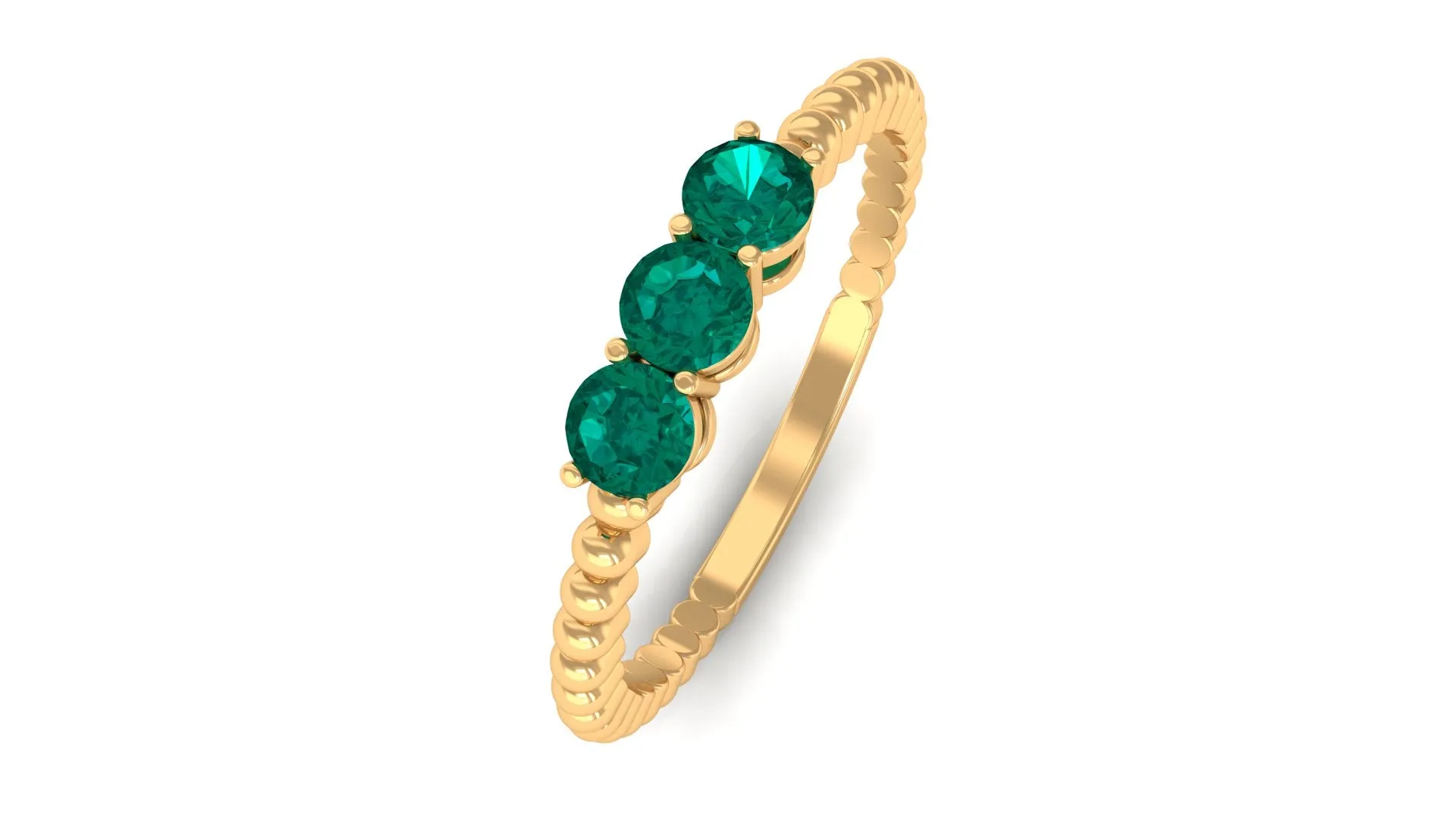 0.25 CT Three Stone Emerald Promise Ring with Beaded Details