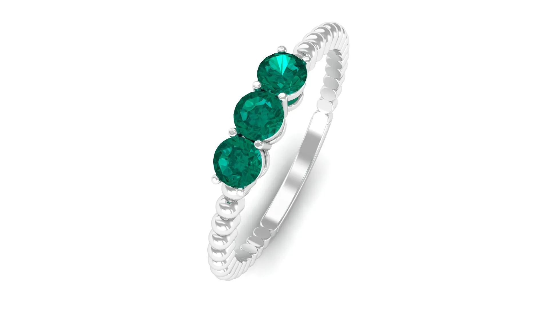 0.25 CT Three Stone Emerald Promise Ring with Beaded Details