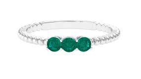 0.25 CT Three Stone Emerald Promise Ring with Beaded Details