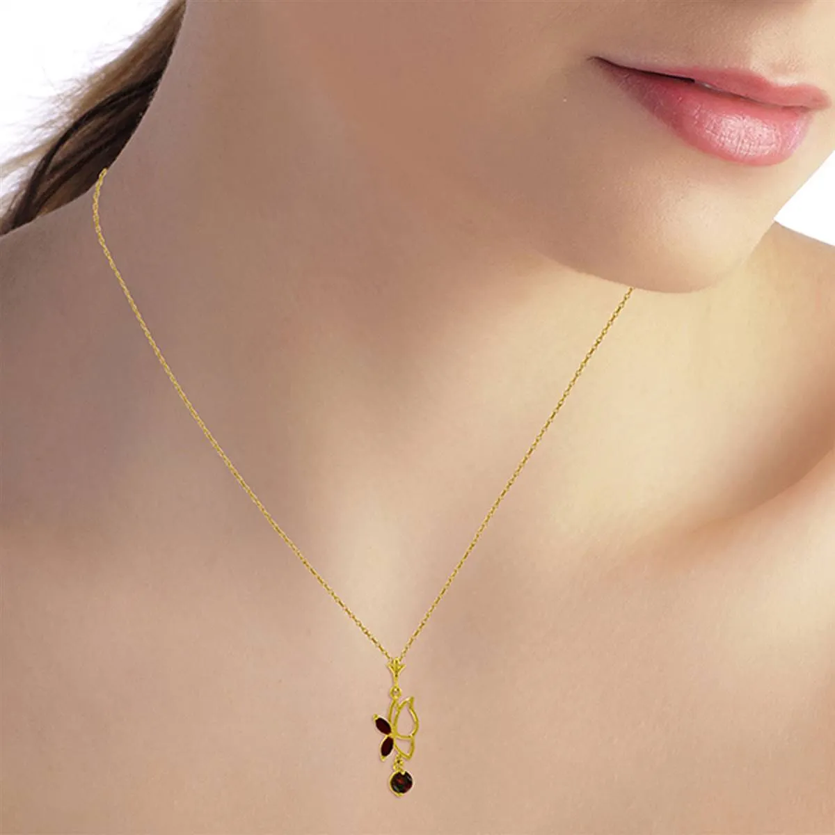 0.4 Carat 14K Solid Yellow Gold Butterfly Necklace Garnet