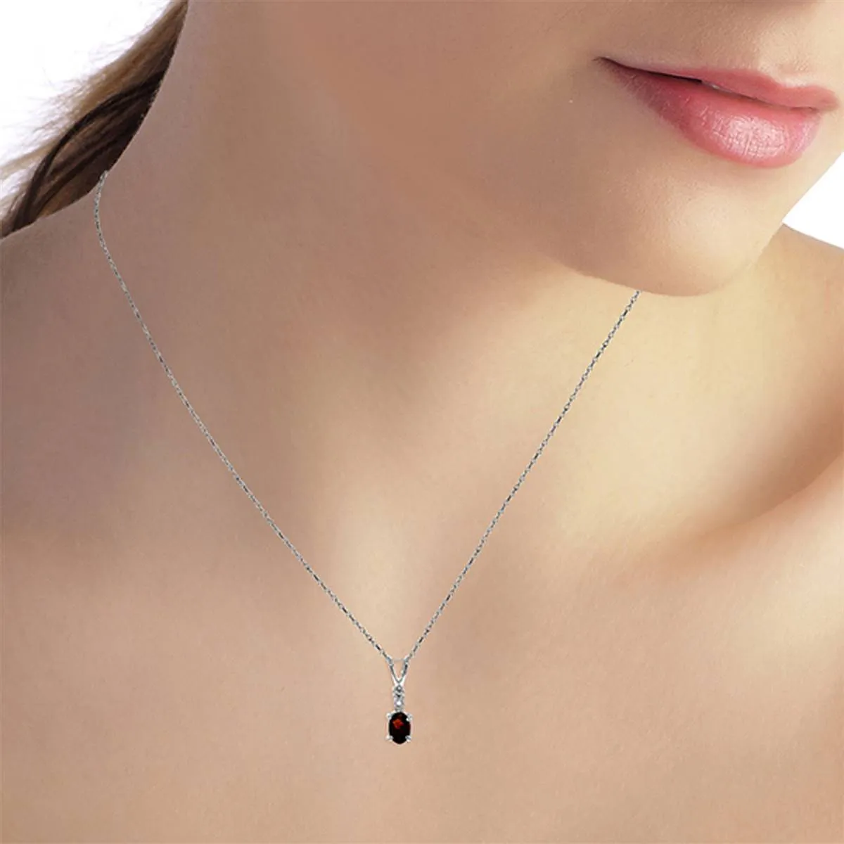 0.46 Carat 14K Solid White Gold Love Is Good Garnet Diamond Necklace