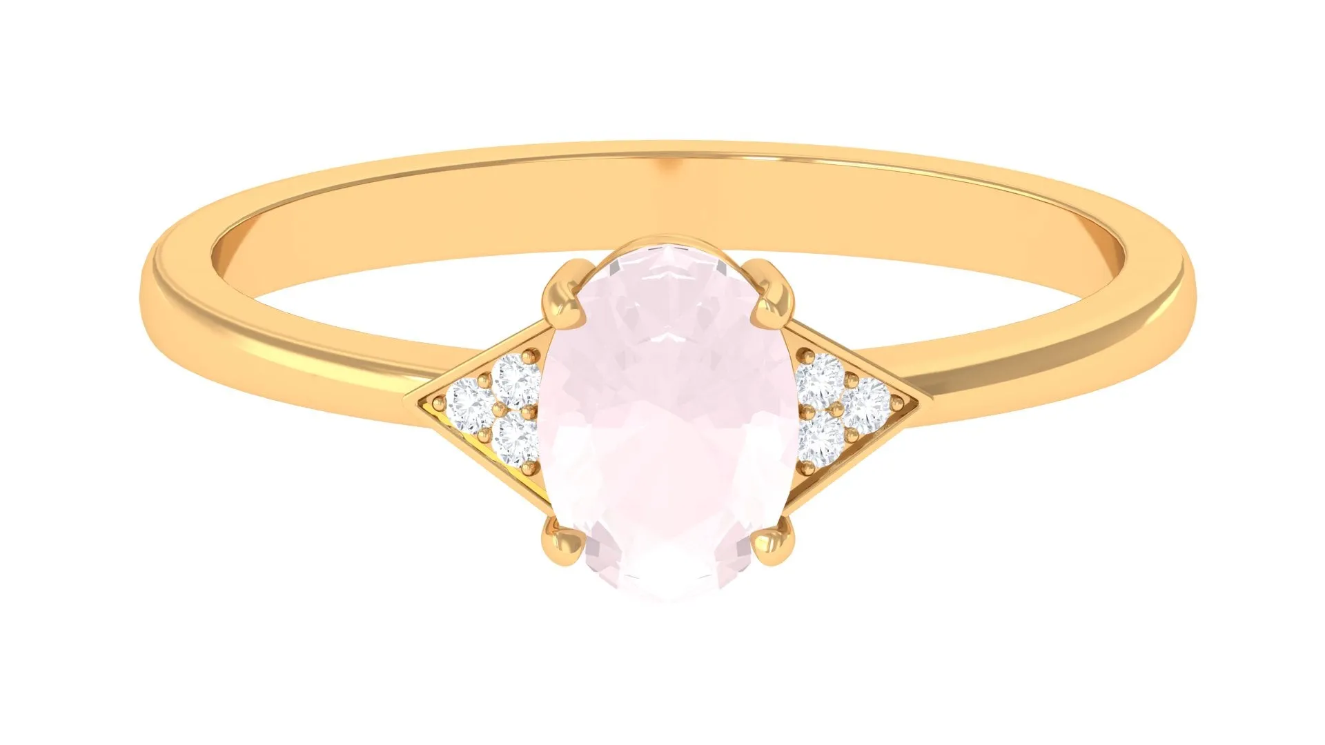 0.75 CT Oval Rose Quartz Solitaire Ring with Diamond Accent