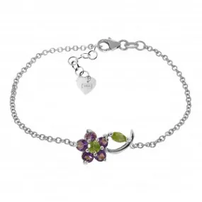 0.87 Carat 14K Solid White Gold Flower Bracelet Amethyst Peridot