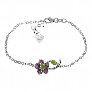 0.87 Carat 14K Solid White Gold Flower Bracelet Amethyst Peridot