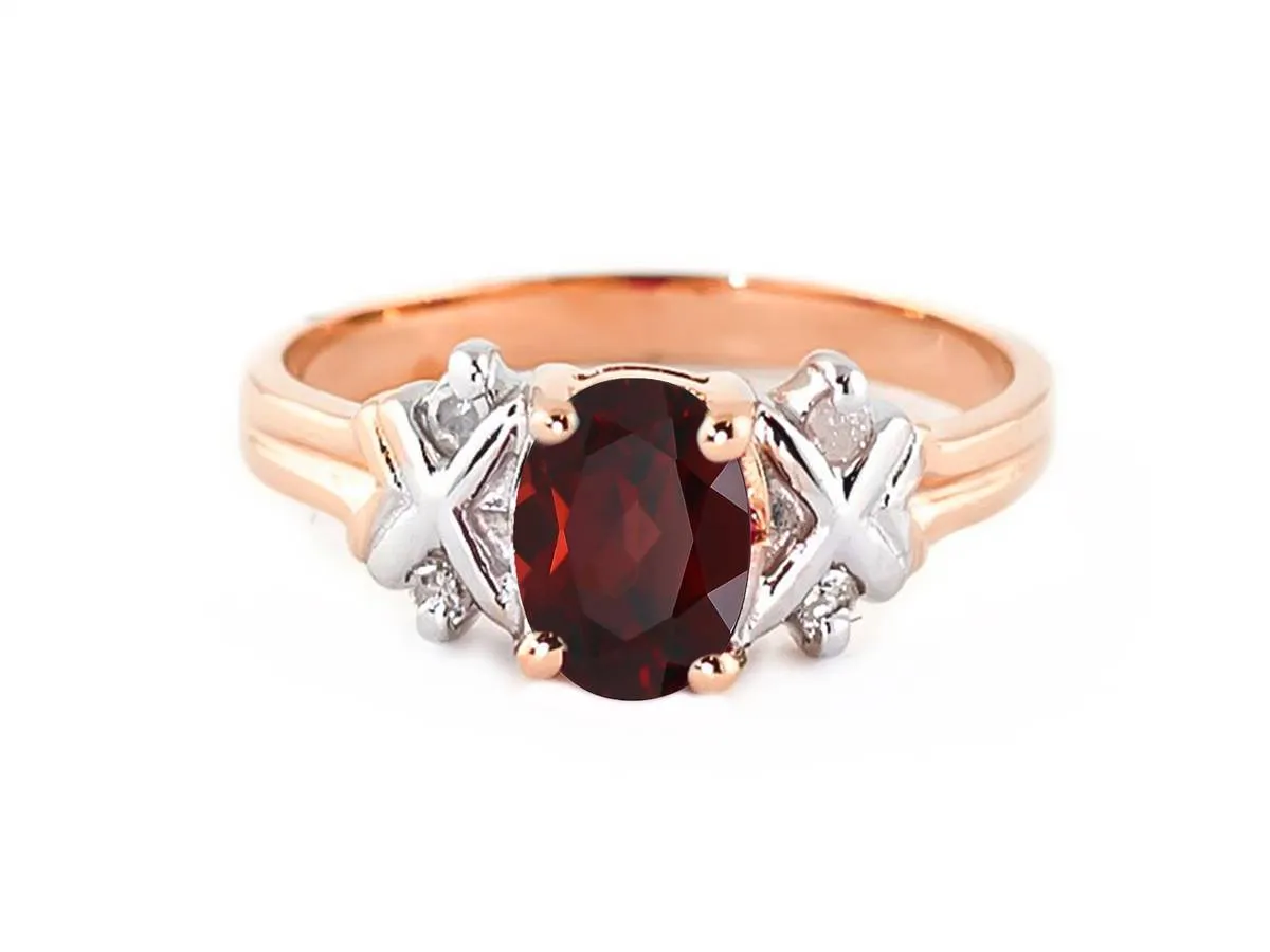 0.97 Carat 14K Solid Rose Gold Xo Garnet Diamond Ring