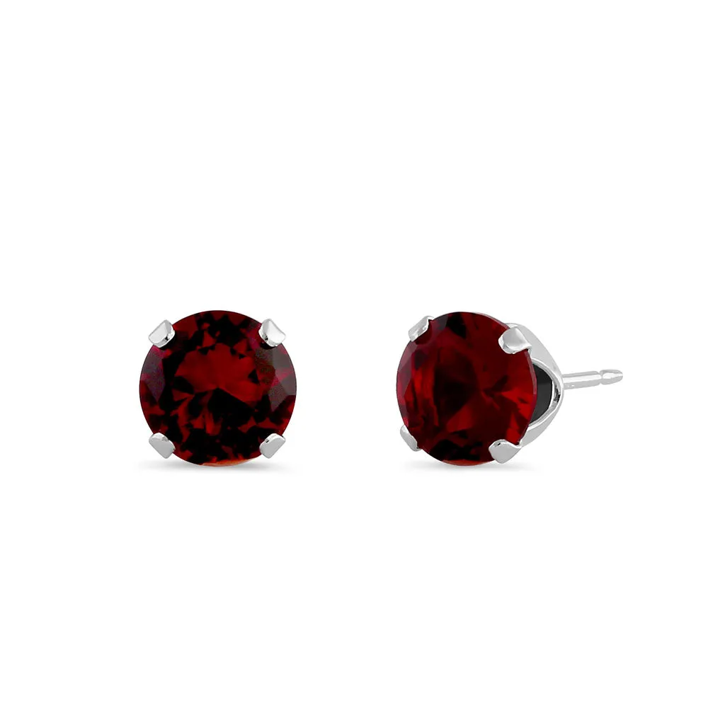 0.9ct Sterling Silver Round Garnet CZ Stud Earrings 5mm