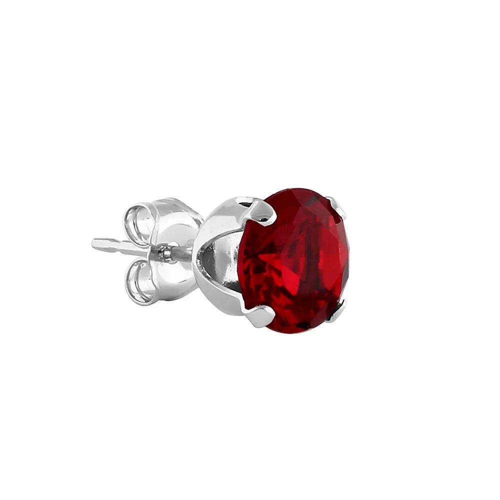 0.9ct Sterling Silver Round Garnet CZ Stud Earrings 5mm