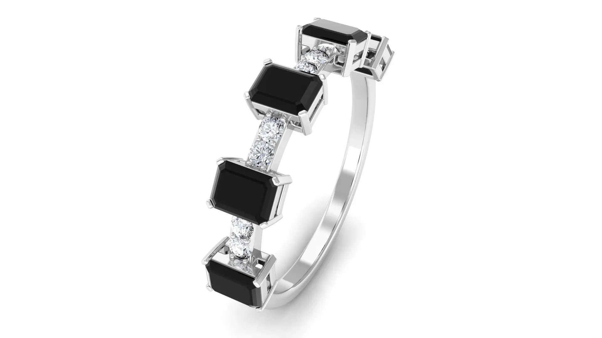 1 CT Black Onyx and Diamond Half Eternity Ring in Prong Setting