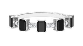 1 CT Black Onyx and Diamond Half Eternity Ring in Prong Setting