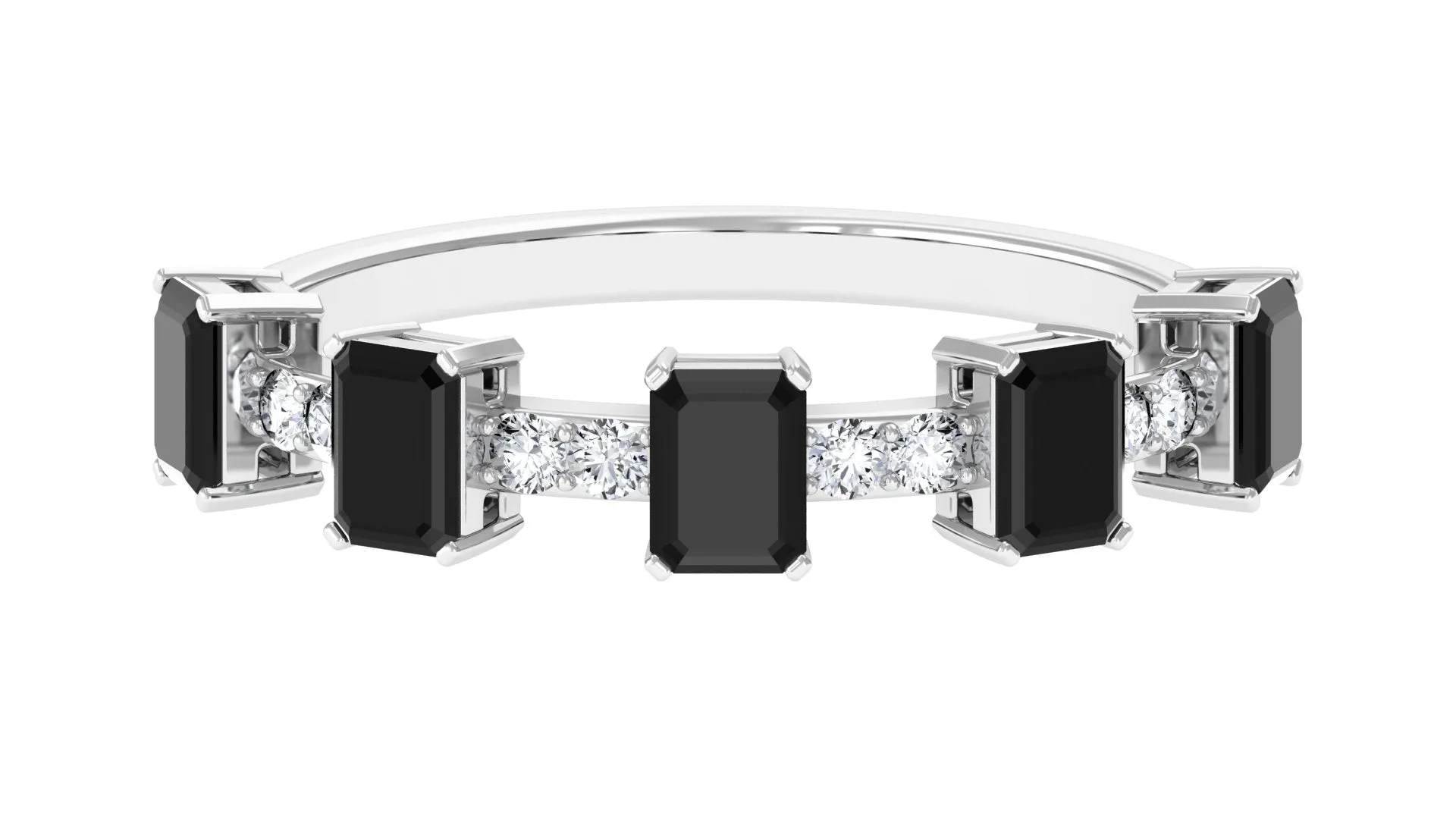 1 CT Black Onyx and Diamond Half Eternity Ring in Prong Setting