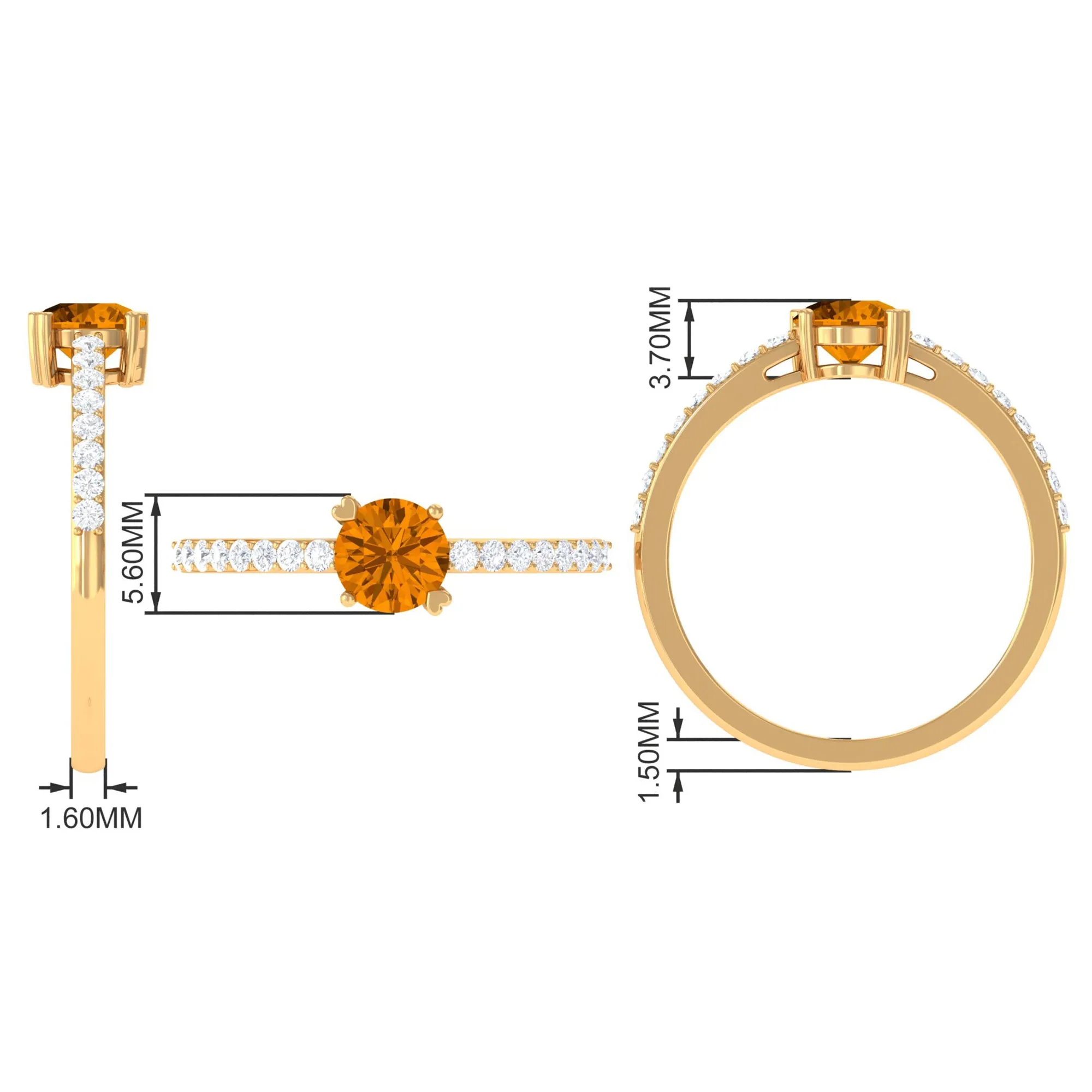 1 CT Citrine Solitaire Promise Ring with Diamond Side Stones