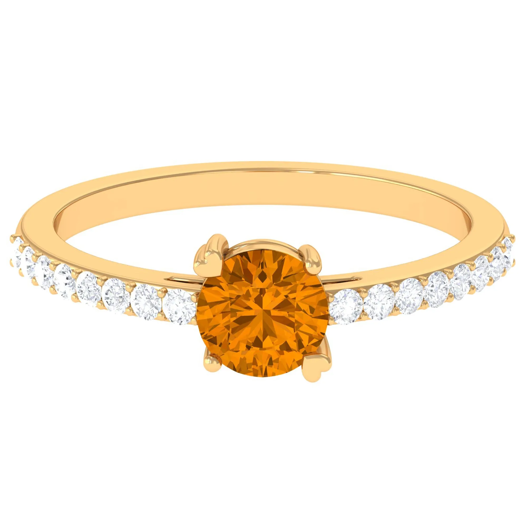 1 CT Citrine Solitaire Promise Ring with Diamond Side Stones