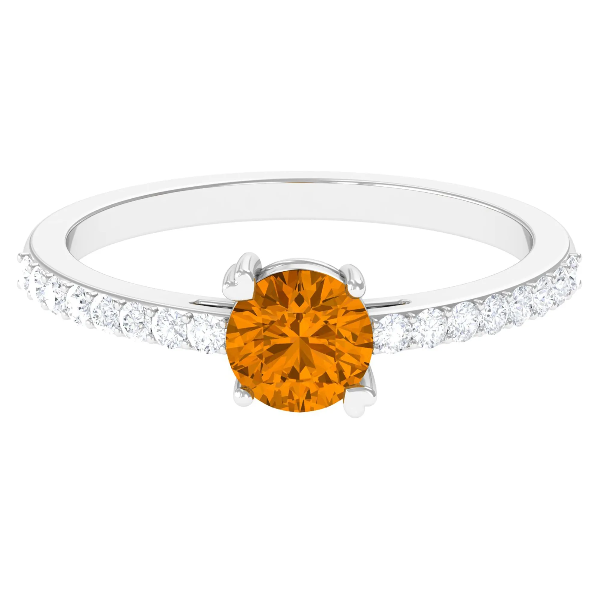 1 CT Citrine Solitaire Promise Ring with Diamond Side Stones