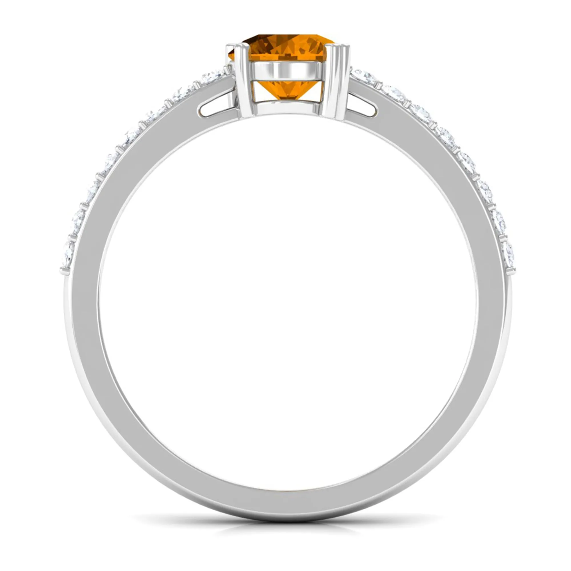 1 CT Citrine Solitaire Promise Ring with Diamond Side Stones