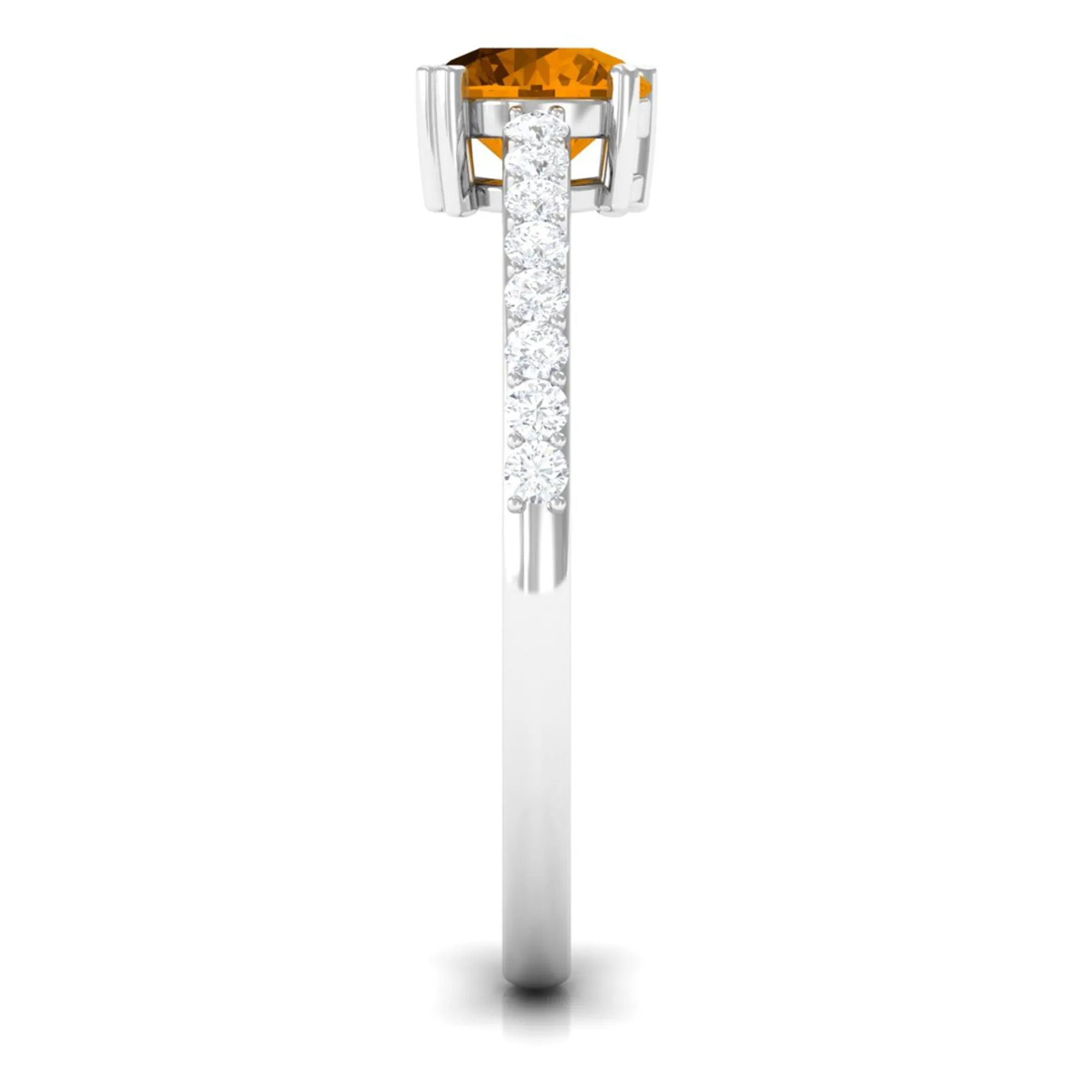 1 CT Citrine Solitaire Promise Ring with Diamond Side Stones