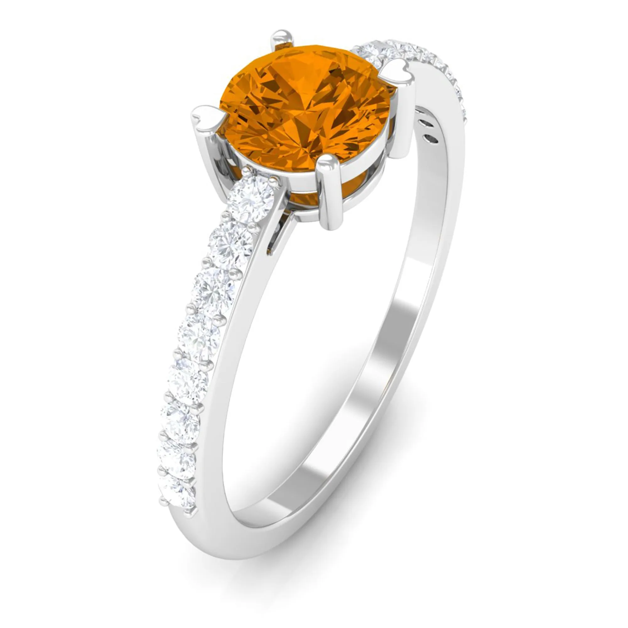 1 CT Citrine Solitaire Promise Ring with Diamond Side Stones