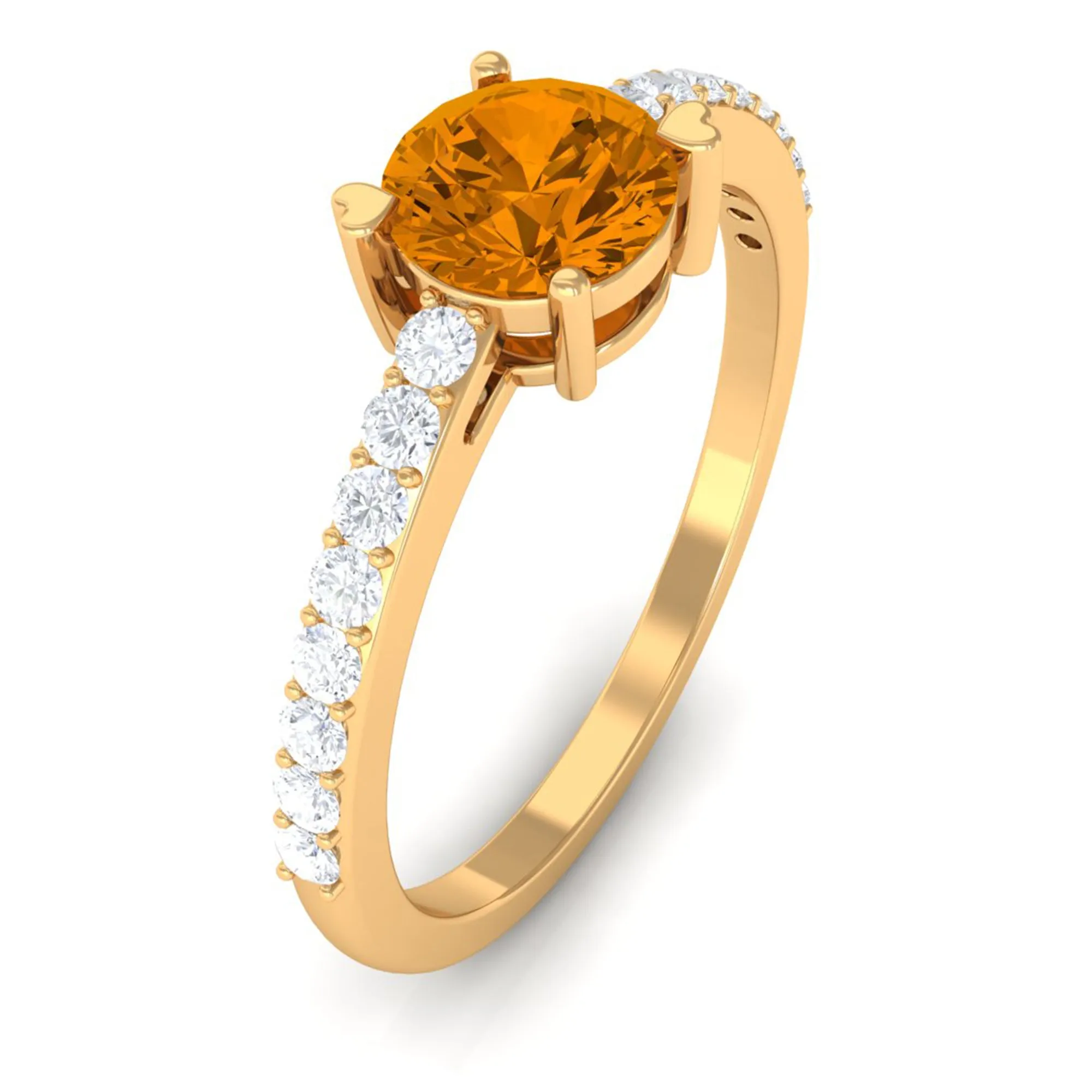 1 CT Citrine Solitaire Promise Ring with Diamond Side Stones