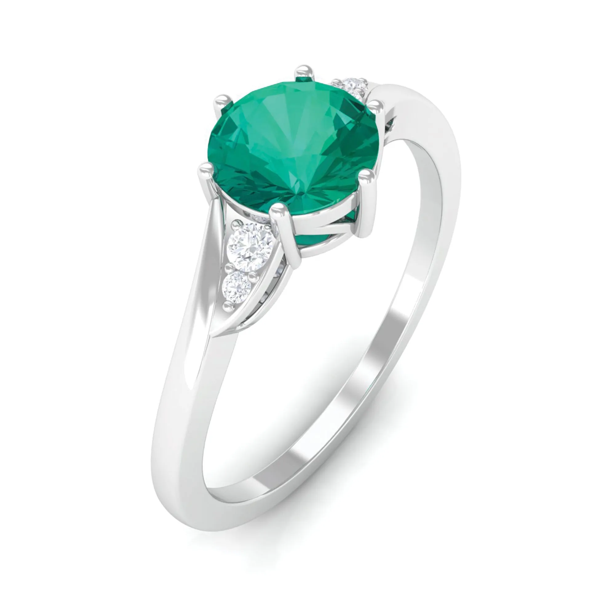 1 CT Round Emerald Solitaire Engagement Ring with Diamond