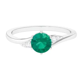 1 CT Round Emerald Solitaire Engagement Ring with Diamond