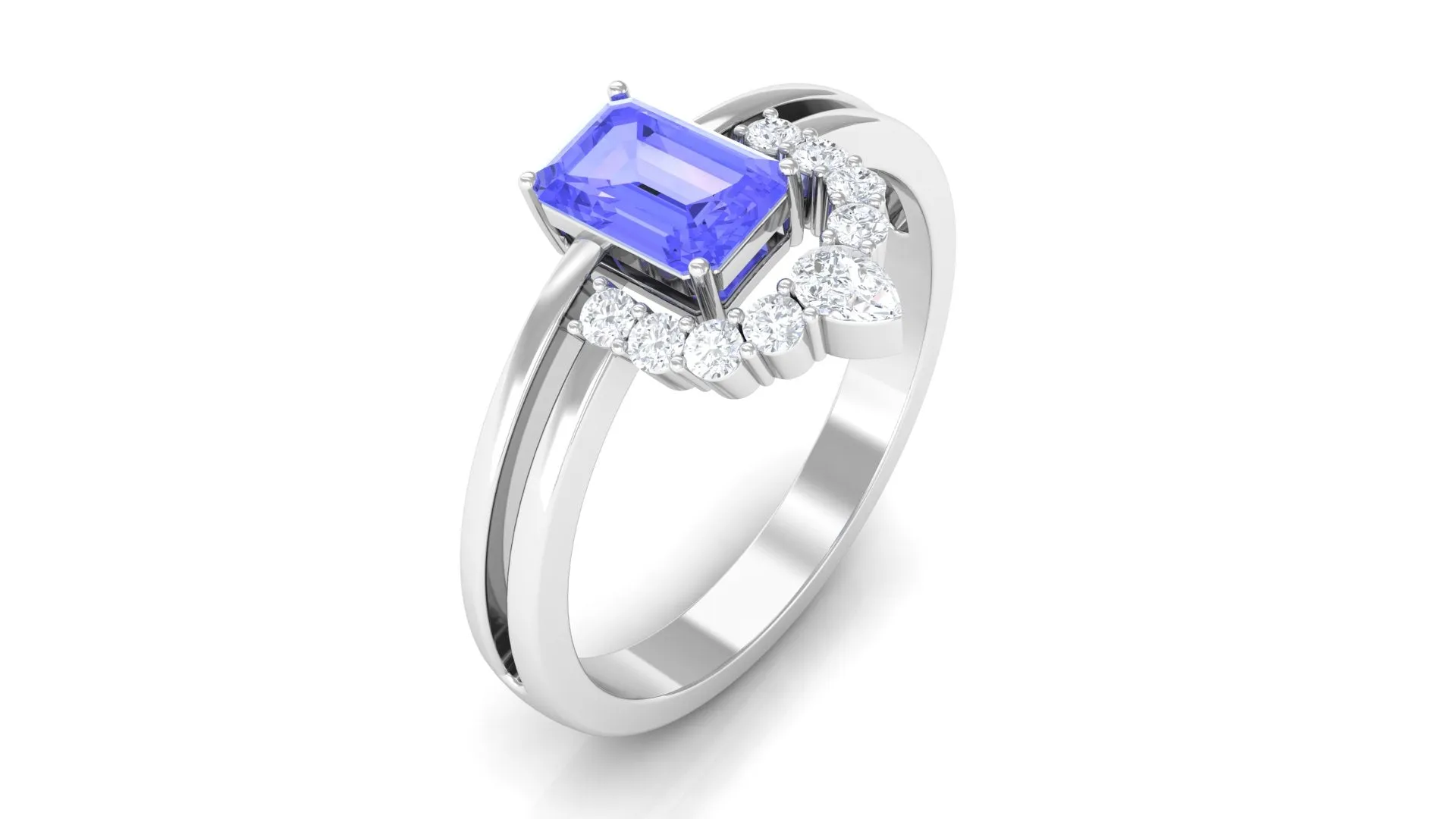 1 CT Solitaire Tanzanite and Diamond Double Band Engagement Ring