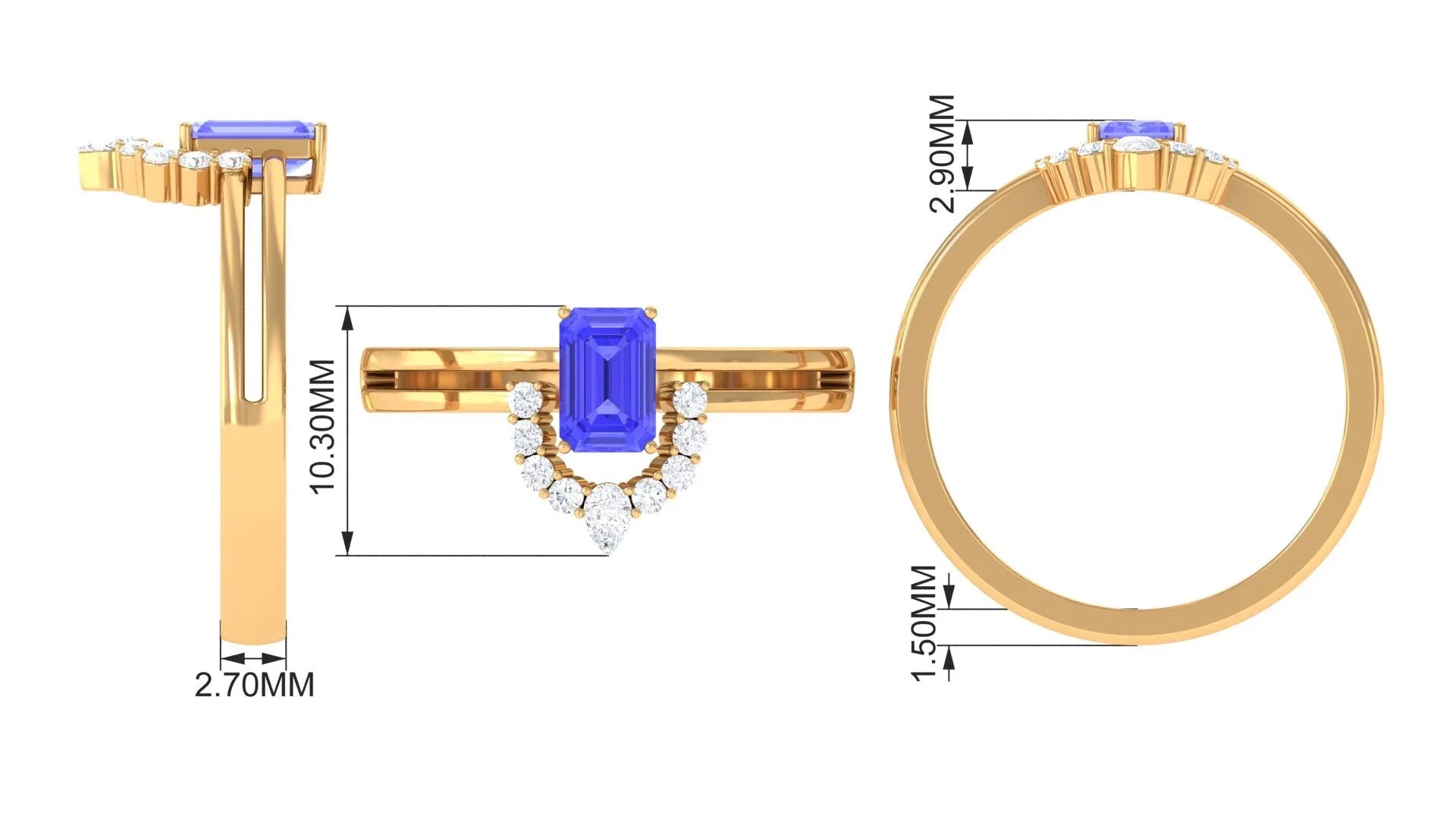 1 CT Solitaire Tanzanite and Diamond Double Band Engagement Ring