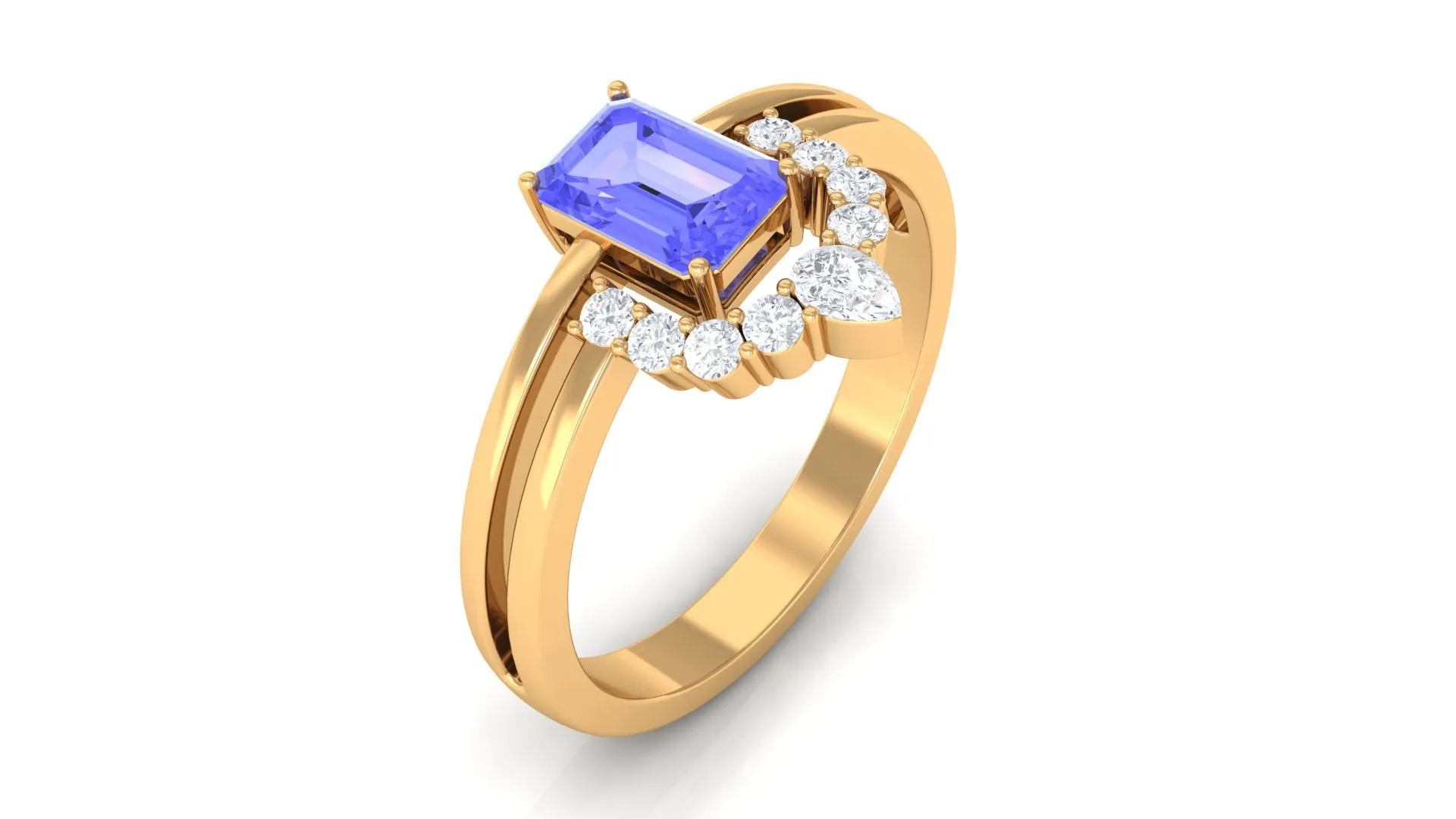 1 CT Solitaire Tanzanite and Diamond Double Band Engagement Ring