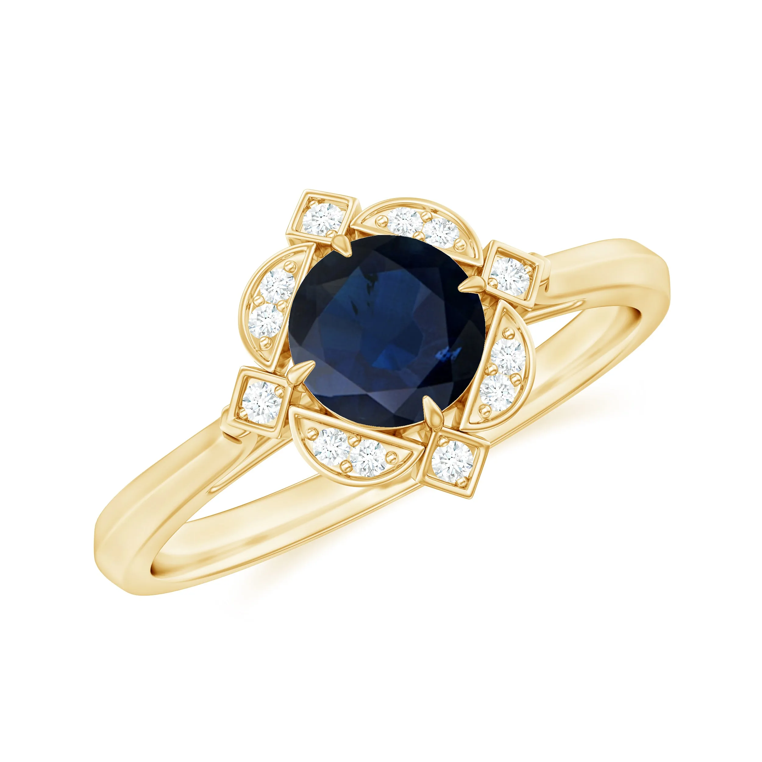 1 CT Vintage Blue Sapphire and Diamond Engagement Ring