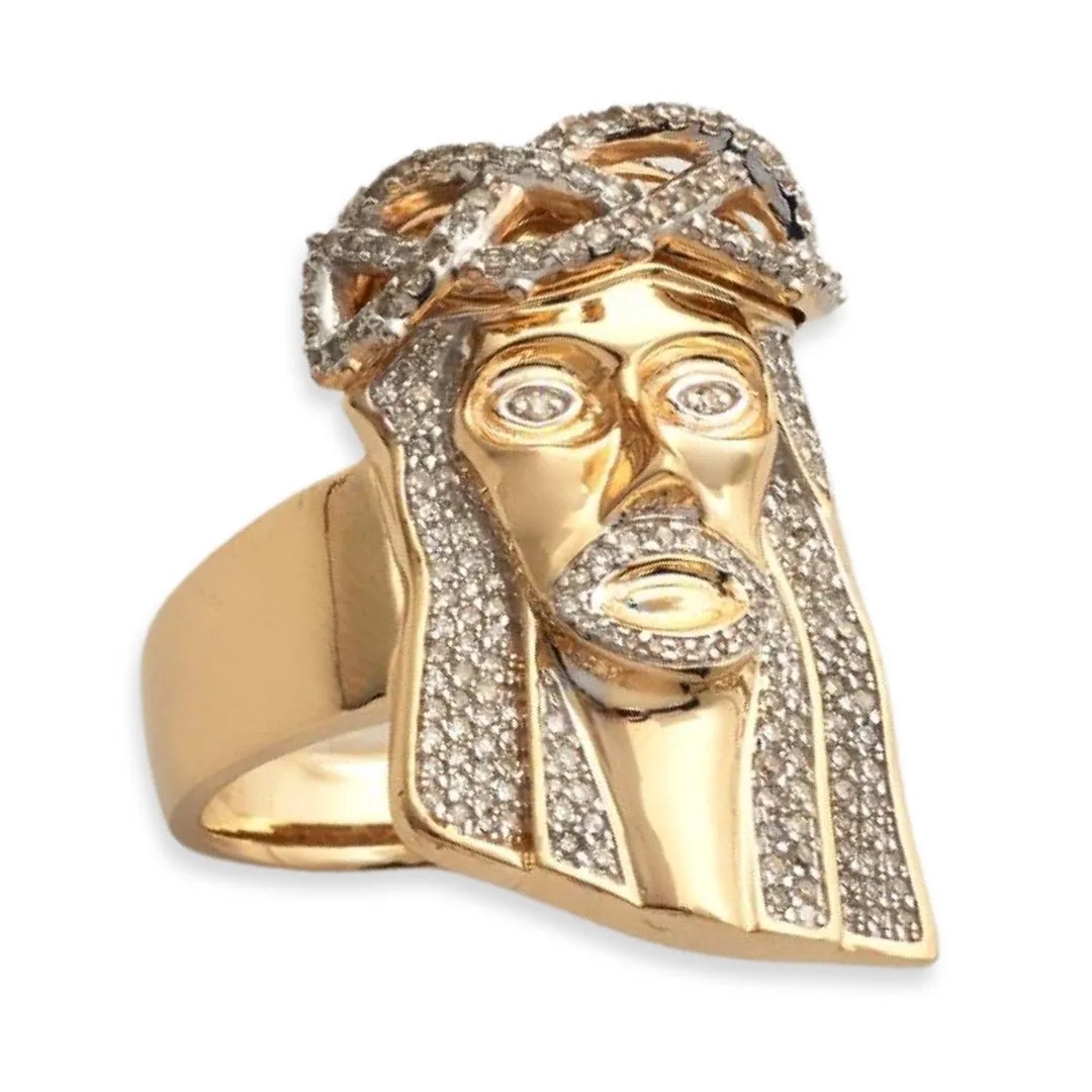 10KY 0.85CTW DIAMOND JESUS HEAD MENS RING