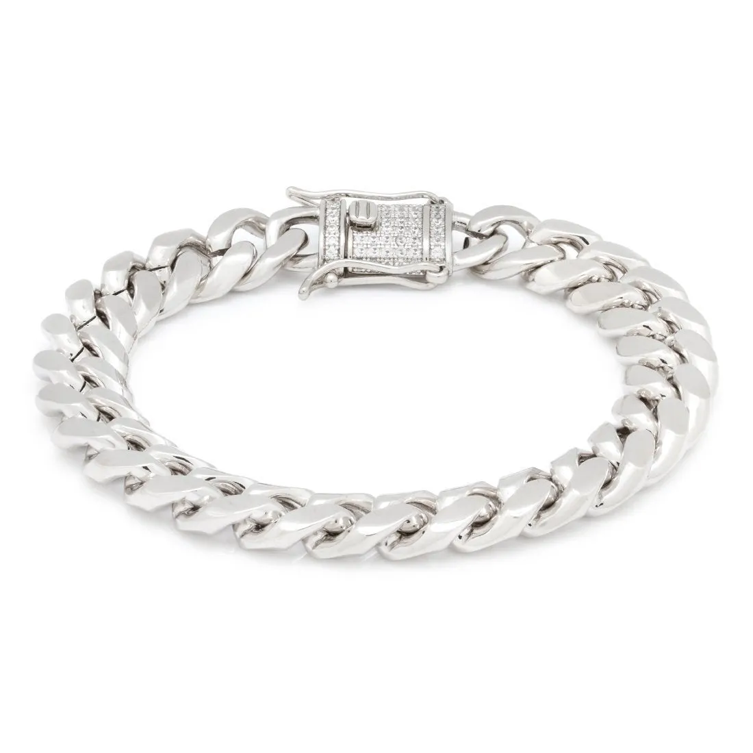 10mm White Gold Miami Cuban Chain Bracelet