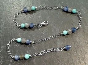 10" - 11" Kyanite, Amazonite, Labradorite, Sterling Silver Anklet