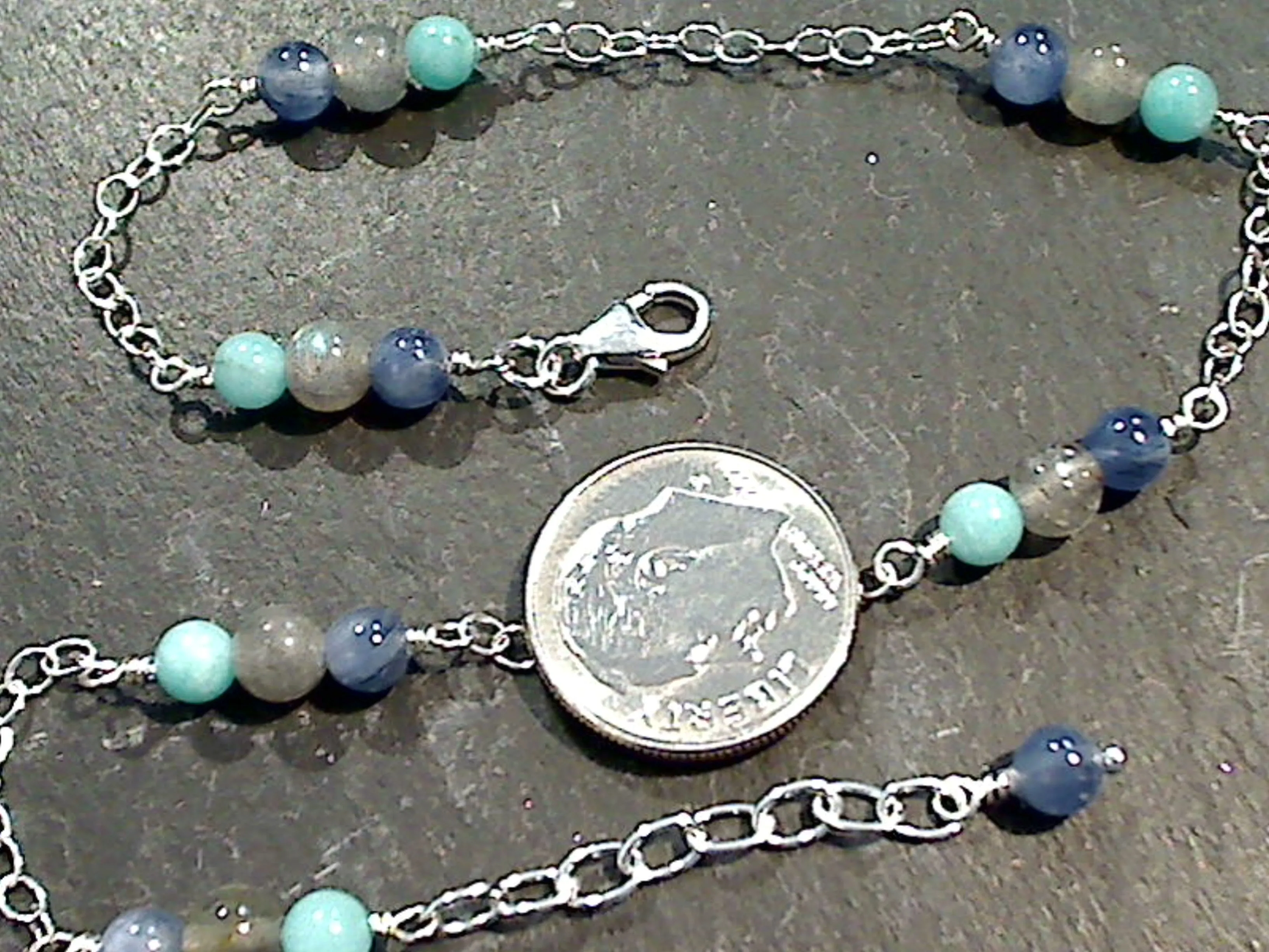 10" - 11" Kyanite, Amazonite, Labradorite, Sterling Silver Anklet