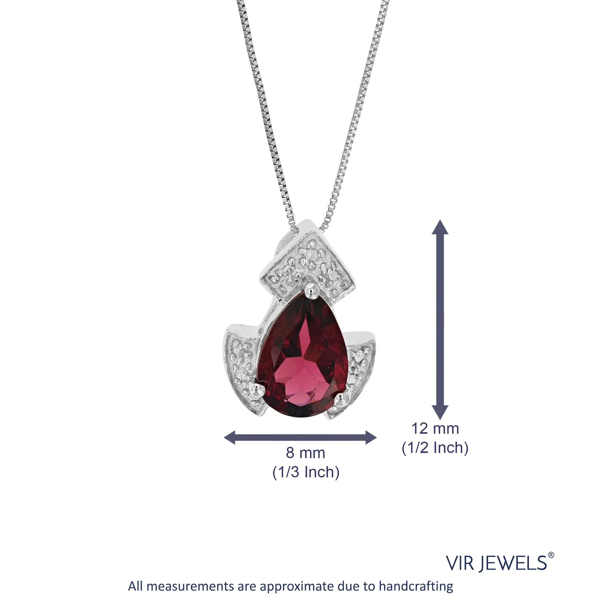 1.10 cttw Garnet Pendant Necklace .925 Sterling Silver With Rhodium 9x6 MM Pear