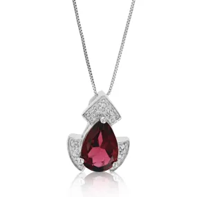 1.10 cttw Garnet Pendant Necklace .925 Sterling Silver With Rhodium 9x6 MM Pear