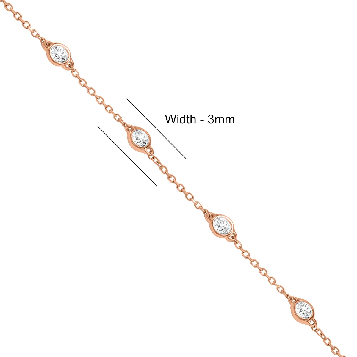 1/2 Carat Tw Bezel Set Genuine Diamond Station Bracelet In 14K Rose Gold