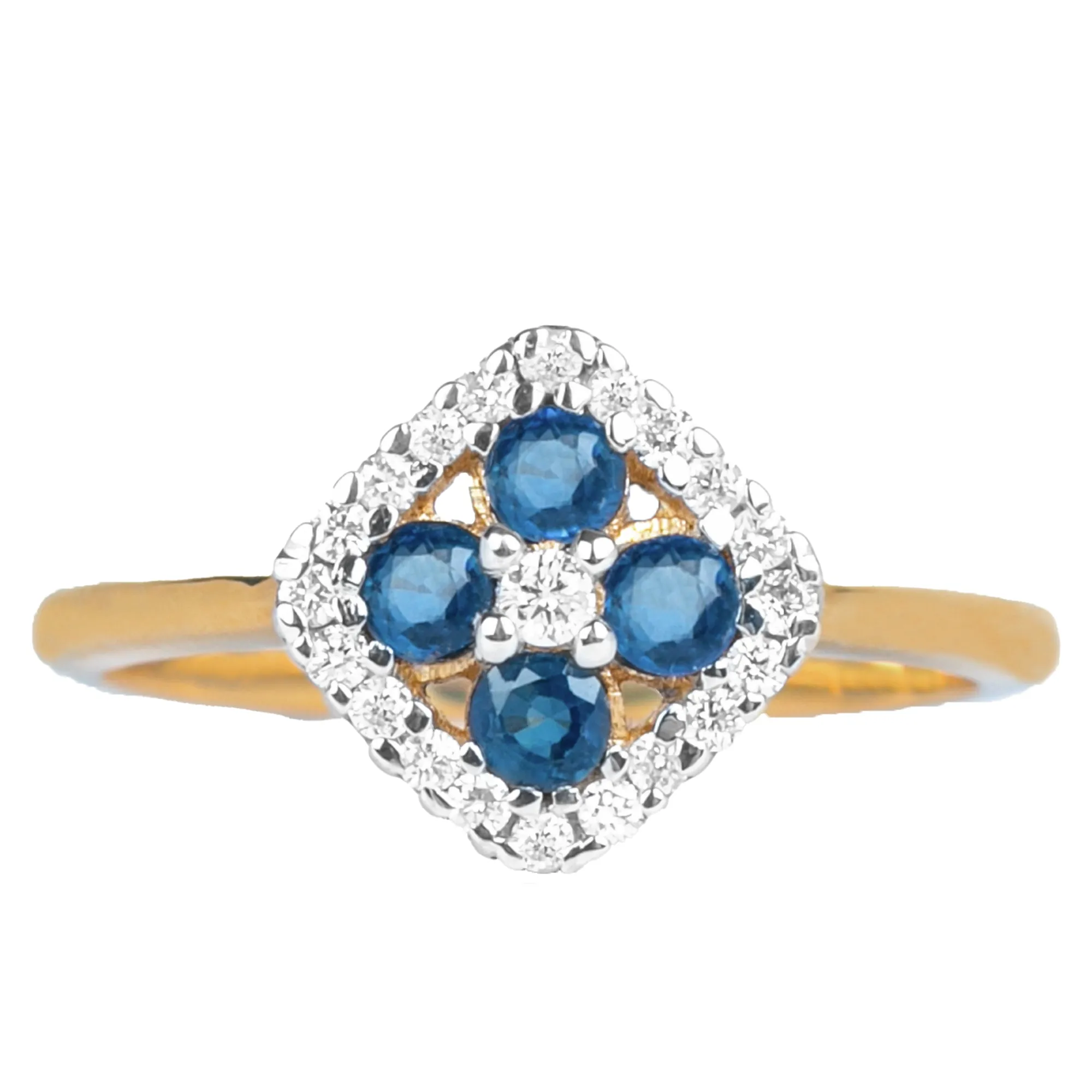 1/2 CT Blue Sapphire Cluster Ring with Diamond Accent