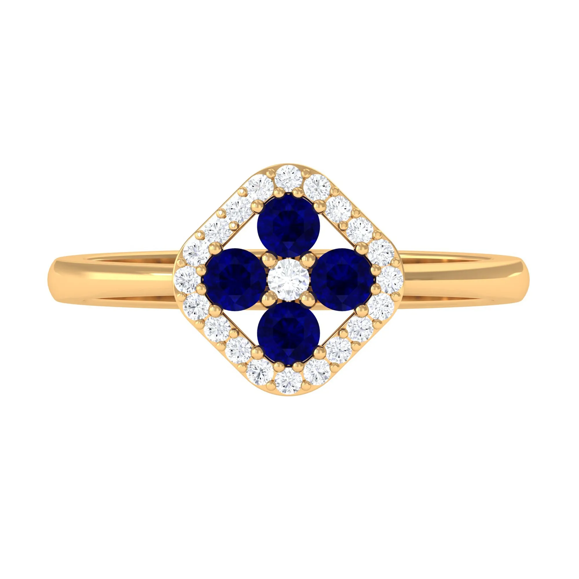 1/2 CT Blue Sapphire Cluster Ring with Diamond Accent