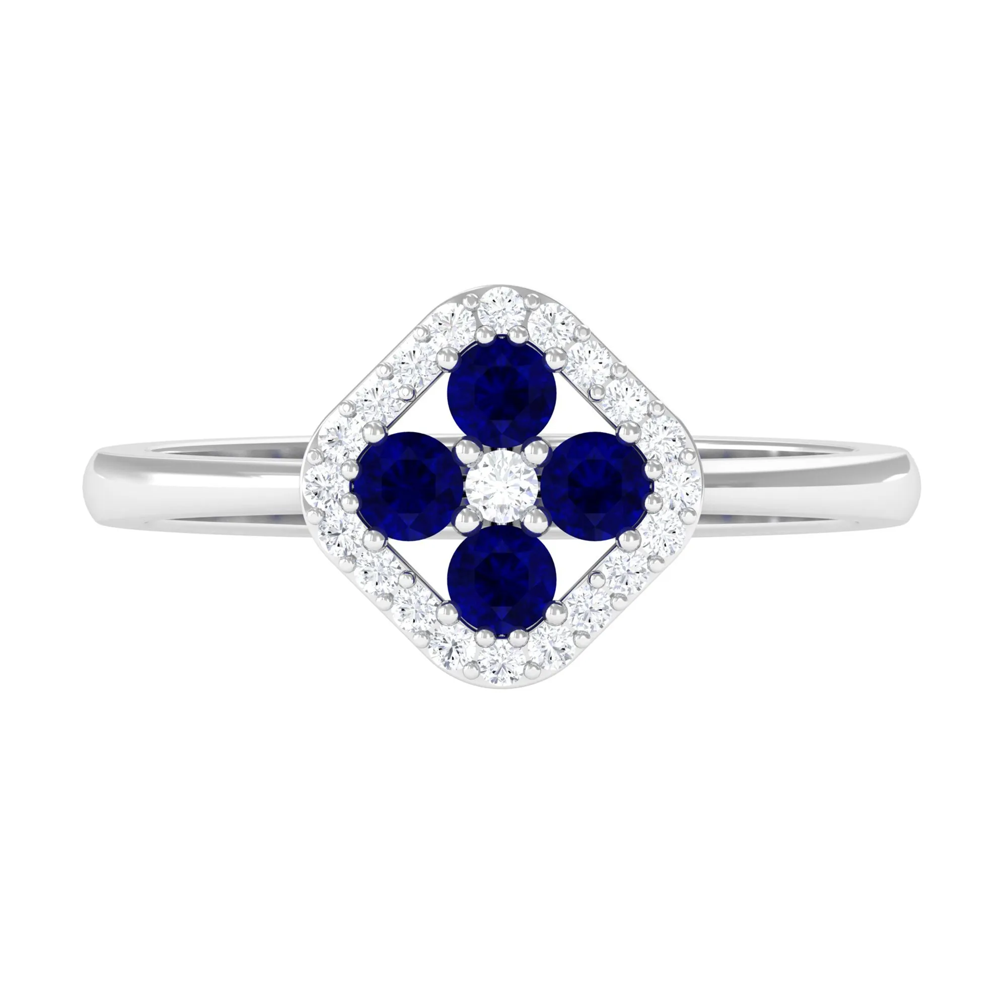 1/2 CT Blue Sapphire Cluster Ring with Diamond Accent