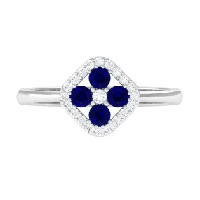 1/2 CT Blue Sapphire Cluster Ring with Diamond Accent