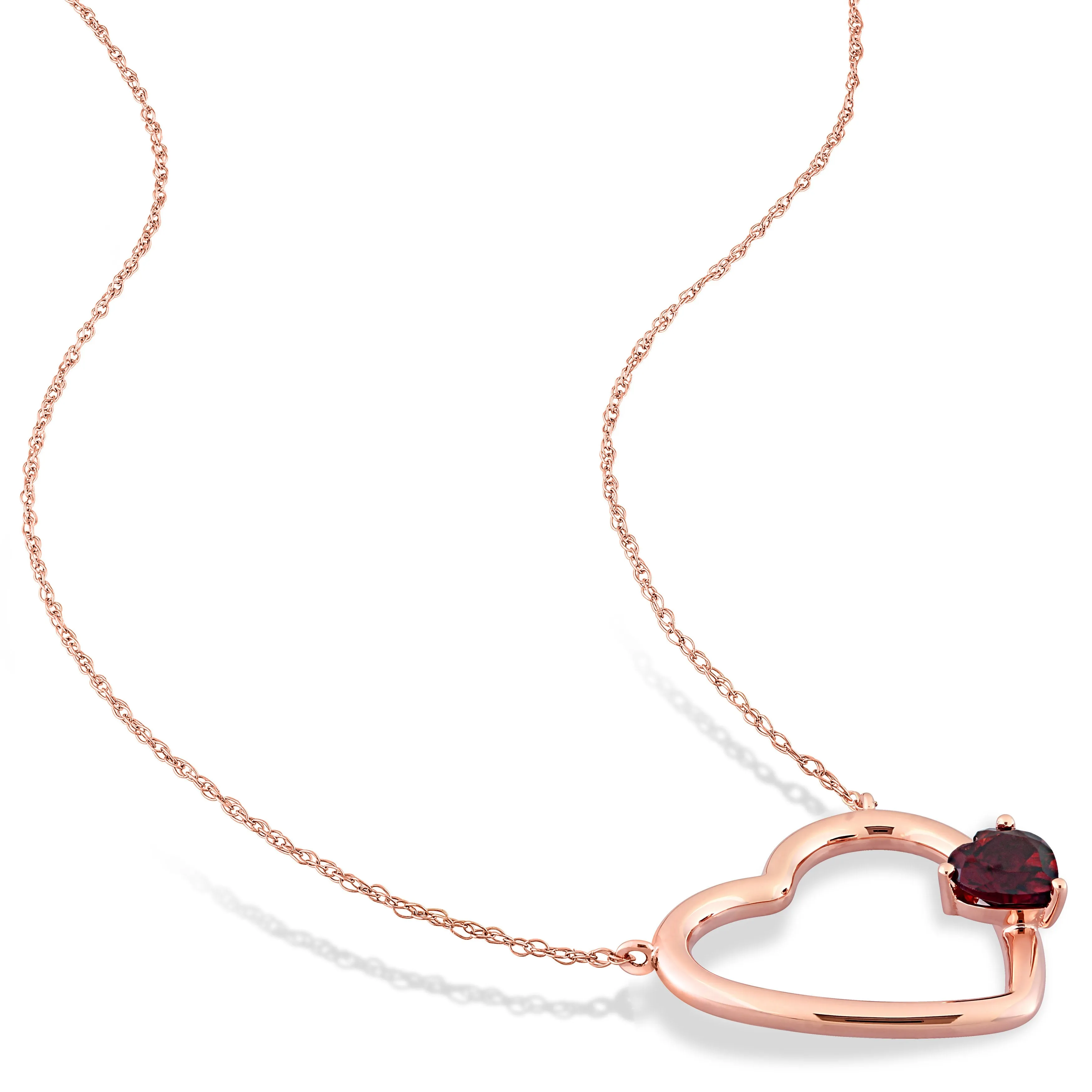 1/2 CT TGW Garnet Open Heart Pendant with Chain in 10k Rose Gold