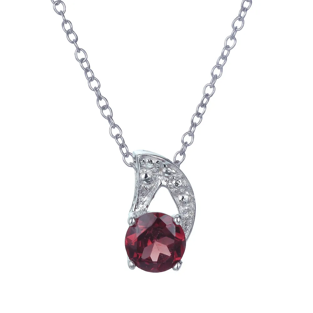 1/2 cttw Pendant Necklace, Garnet Pendant Necklace for Women in .925 Sterling Silver with Rhodium, 18 Inch Chain, Prong Setting