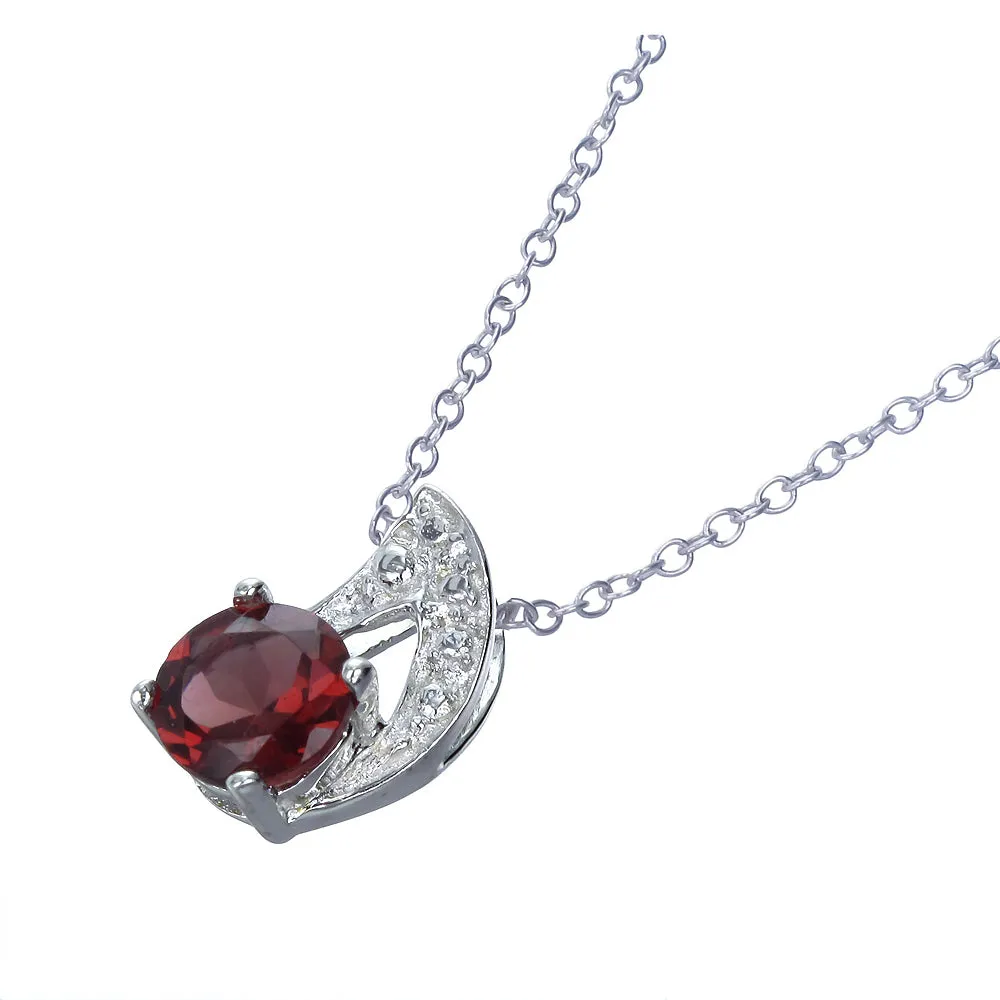 1/2 cttw Pendant Necklace, Garnet Pendant Necklace for Women in .925 Sterling Silver with Rhodium, 18 Inch Chain, Prong Setting