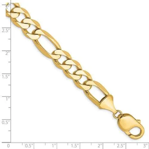 14K 10 mm Solid Flat Figaro with Lobster Clasp Yellow Gold Bracelet