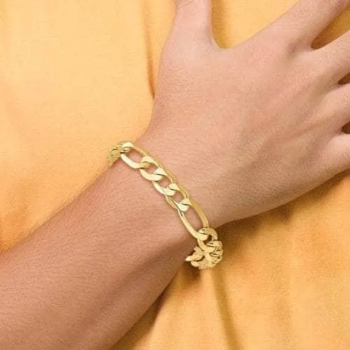 14K 10 mm Solid Flat Figaro with Lobster Clasp Yellow Gold Bracelet