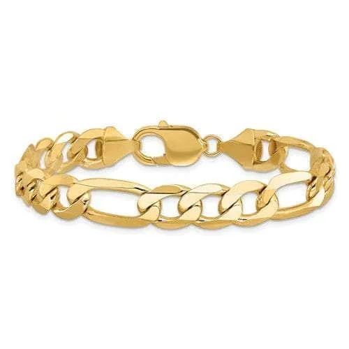 14K 10 mm Solid Flat Figaro with Lobster Clasp Yellow Gold Bracelet