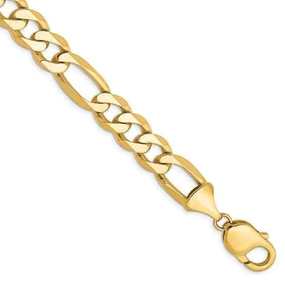 14K 10 mm Solid Flat Figaro with Lobster Clasp Yellow Gold Bracelet