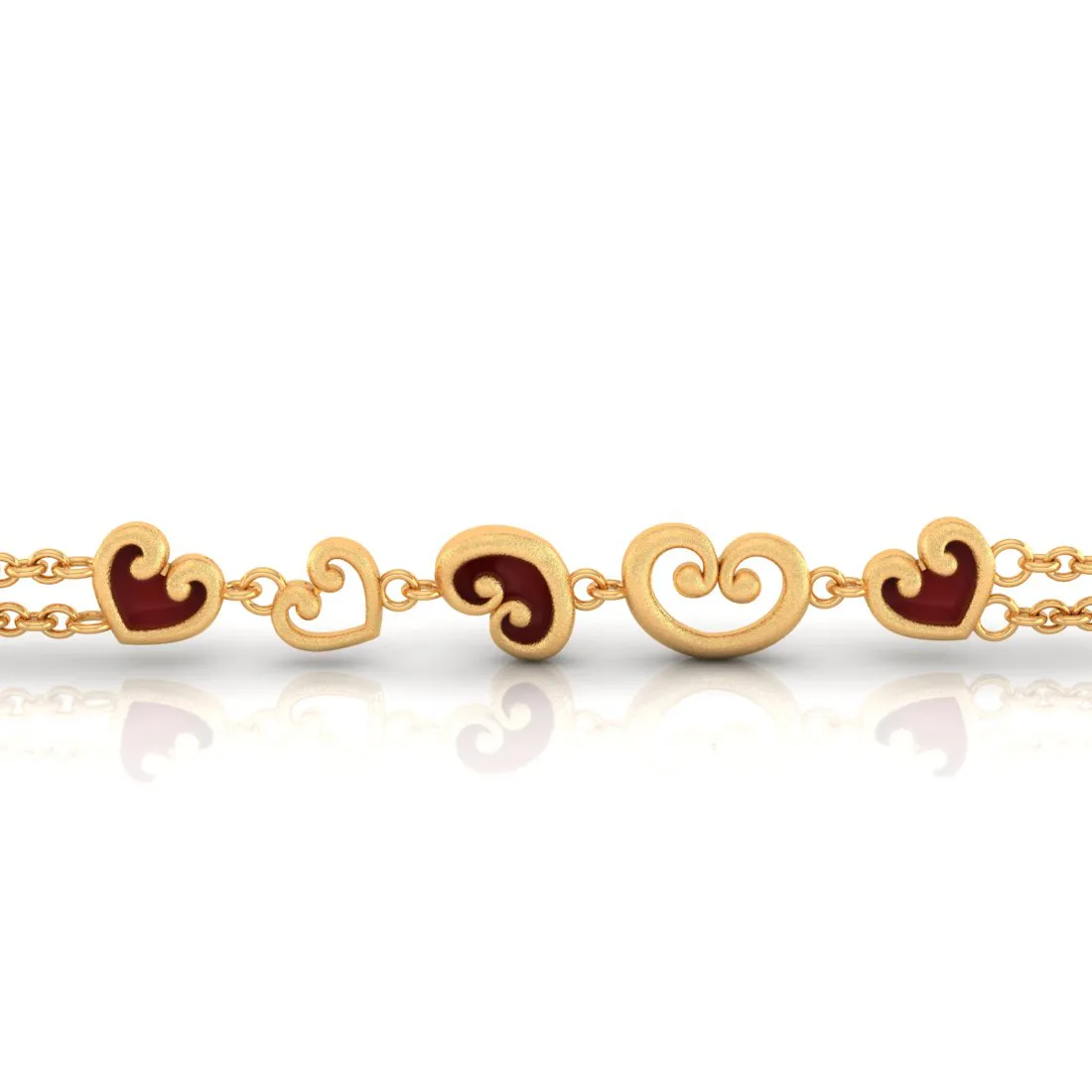 14k  Filled Multiple Maroon Hearts Gold   Bracelet