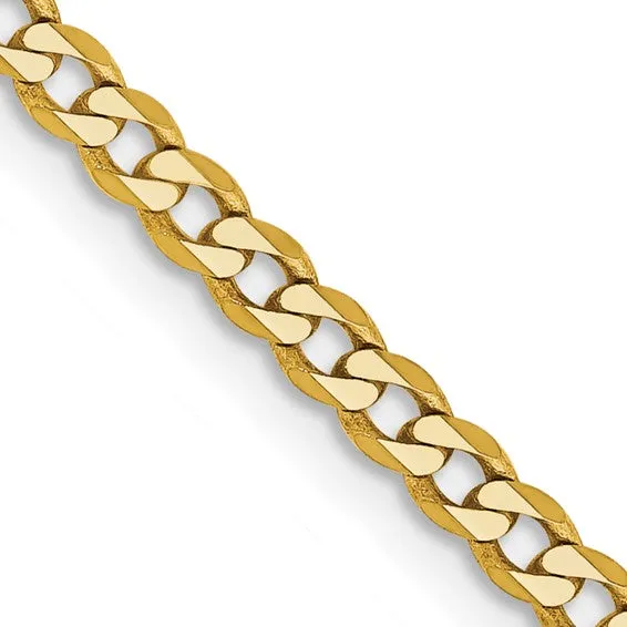 14K Gold 2.9mm Flat Beveled Curb Chain Bracelet with Lobster Clasp